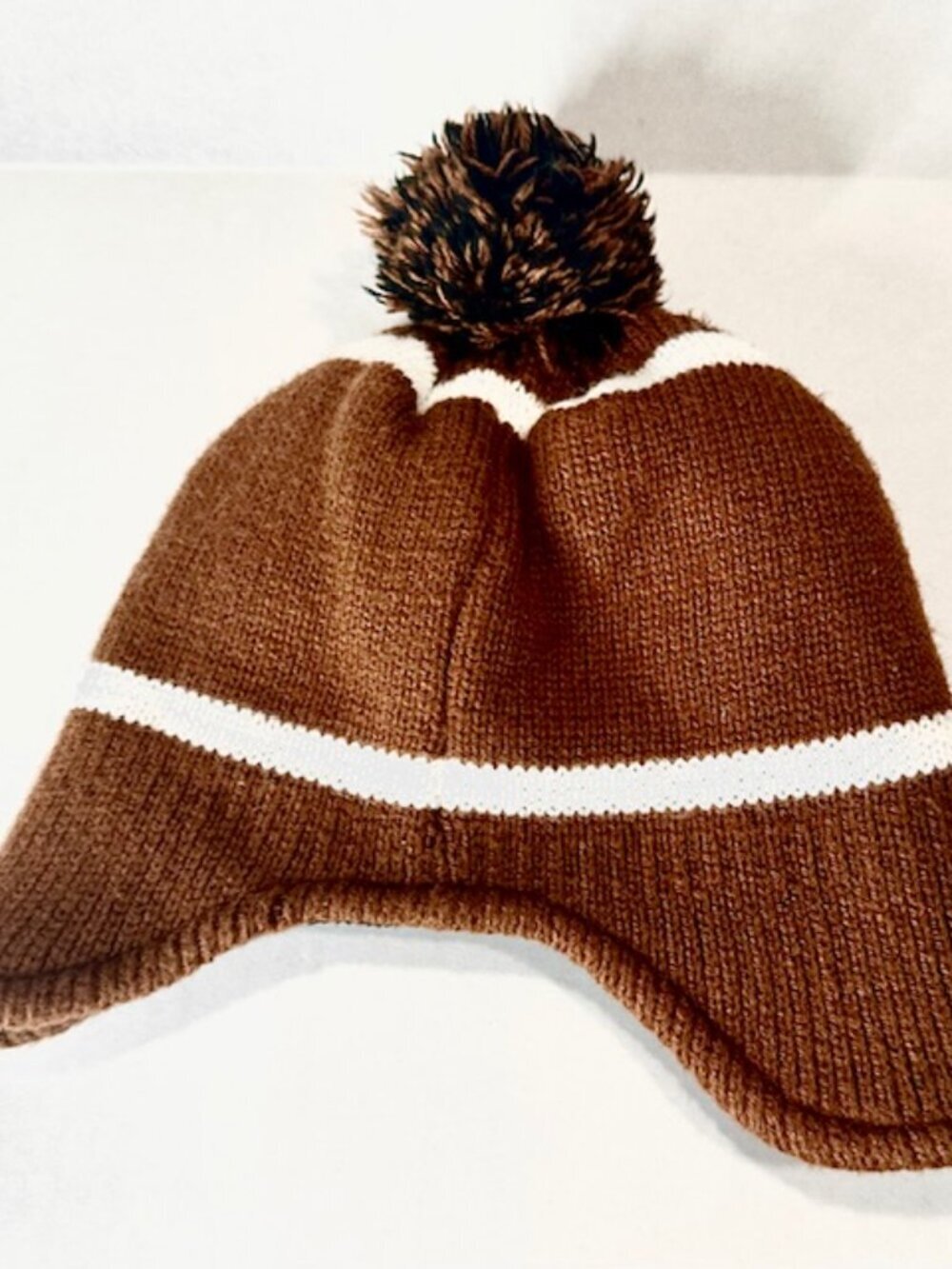 Carter's Baby Beanie Football Design Sports Pompom Lining Brown White Size 2t-4t - Picture 3 of 3
